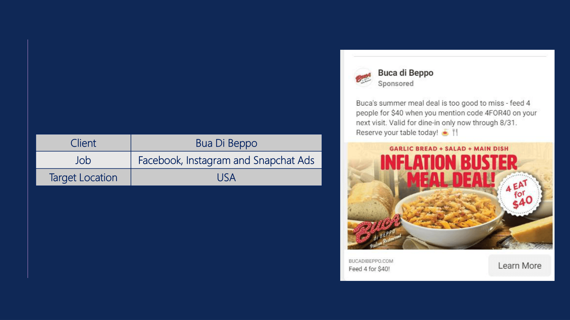 Buca di Beppo Social Media Ads